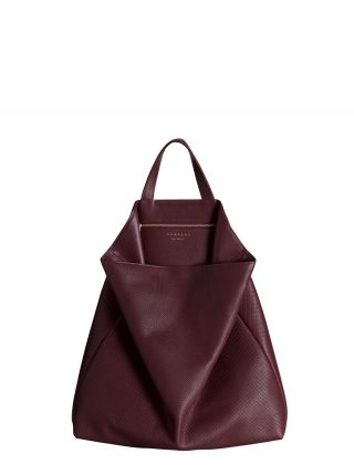 FLUKE tote bag in perforated burgundy calfskin leather | TSATSAS