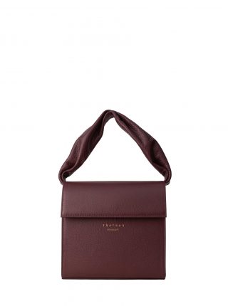 RHEI top handle bag in burgundy calfskin leather | TSATSAS