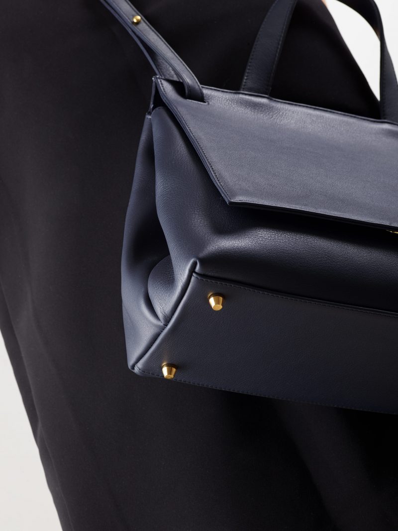 ADA shoulder bag in navy blue calfskin leather | TSATSAS