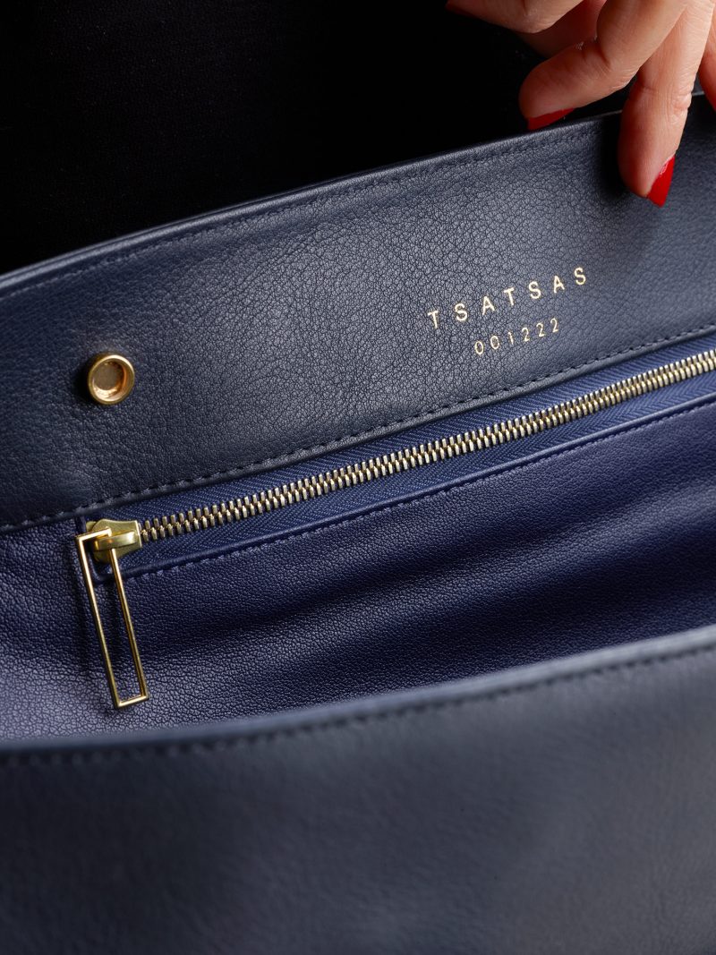 ATLAS shoulder bag in navy blue calfskin leather | TSATSAS