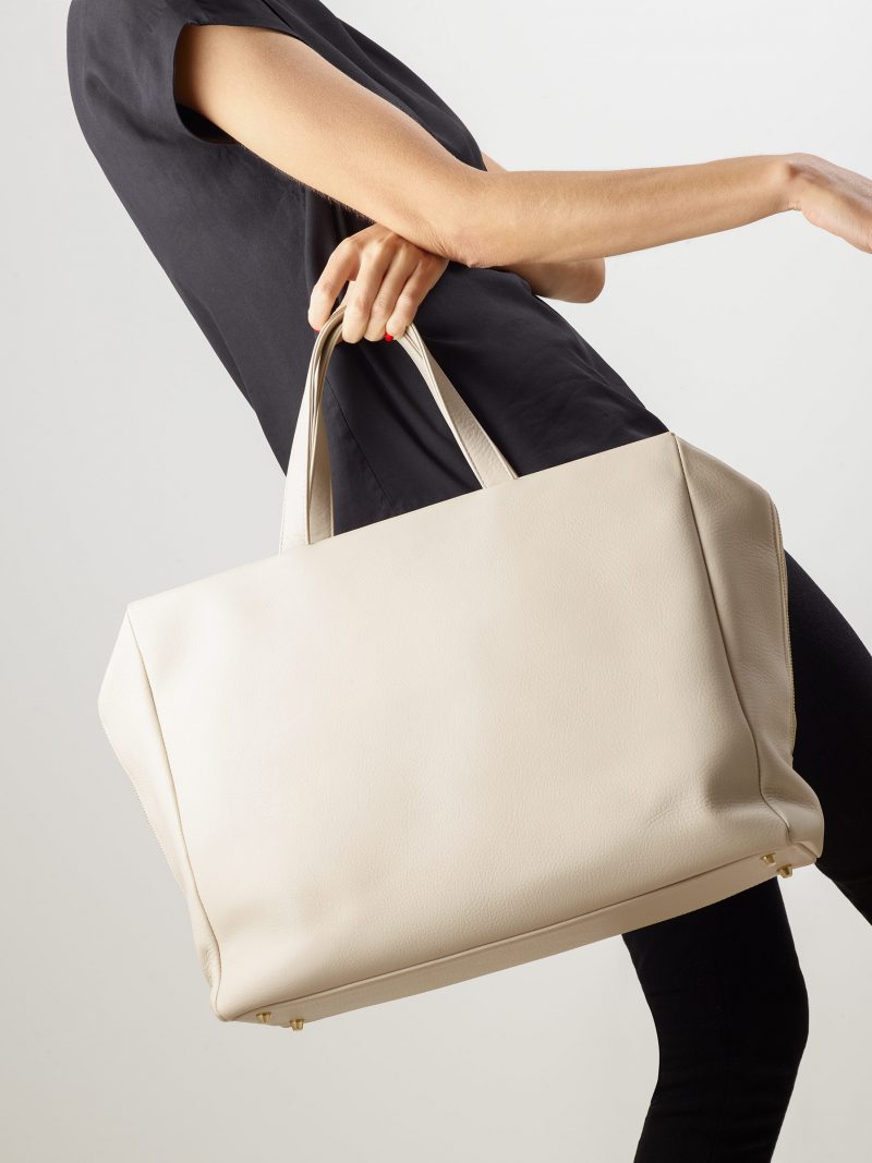 COEN tote bag in ivory calfskin leather | TSATSAS