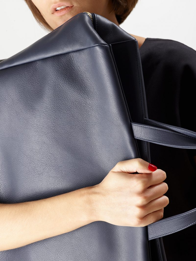 COEN tote bag in navy blue calfskin leather | TSATSAS