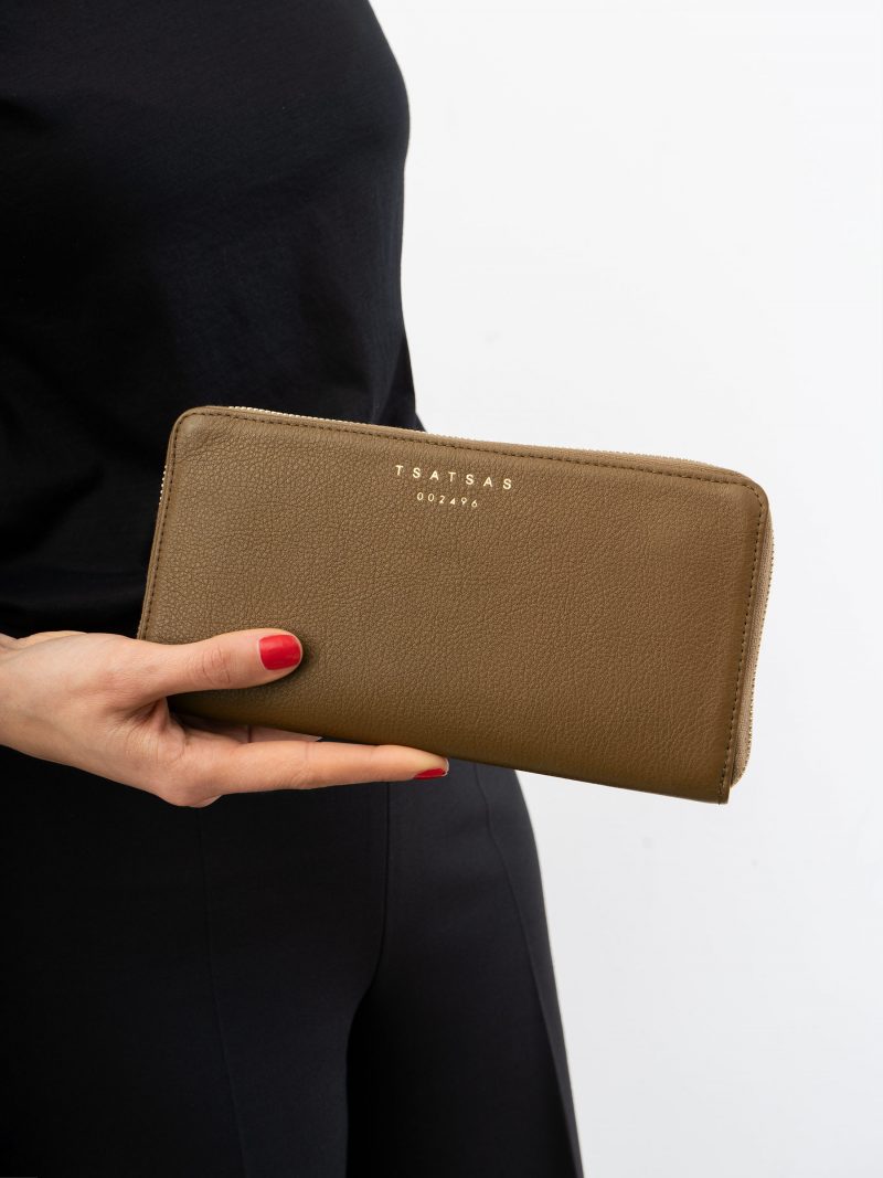 KOBO 2 wallet in olive brown calfskin leather | TSATSAS
