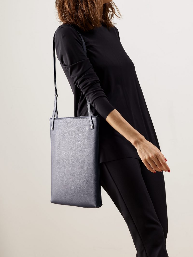 KRAMER 3 shoulder bag in navy blue calfskin leather | TSATSAS
