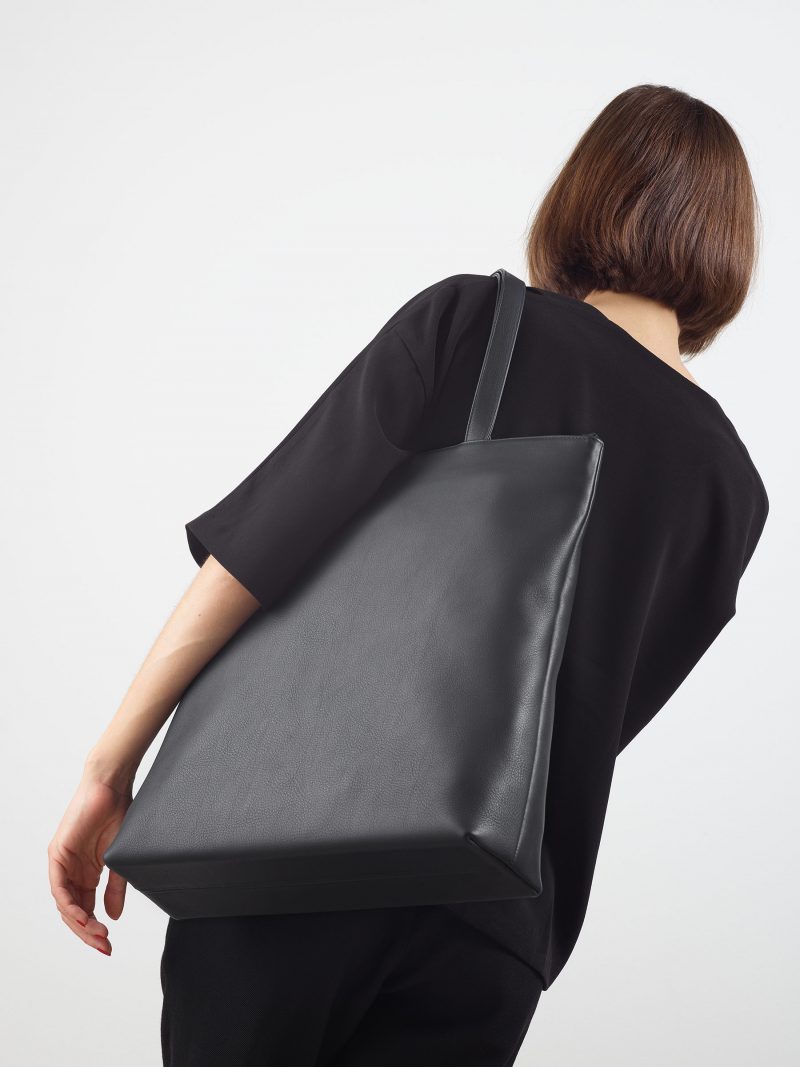 LUCID L tote bag in black calfskin leather | TSATSAS