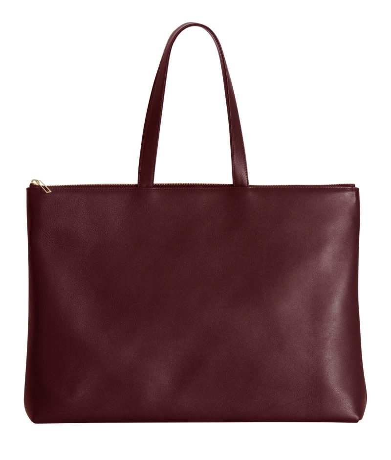 LUCID NINETY L tote bag in burgundy calfskin leather | TSATSAS