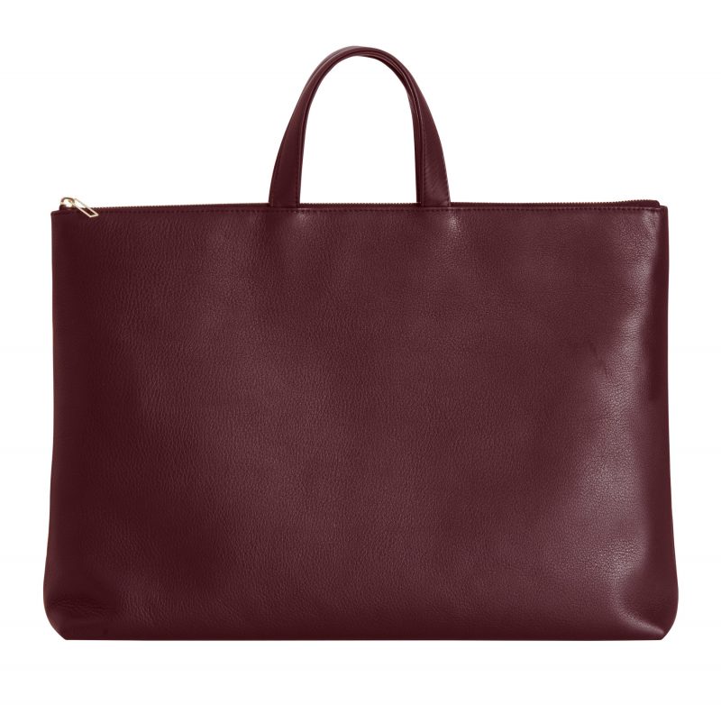 LUCID NINETY tote bag in burgundy calfskin leather | TSATSAS