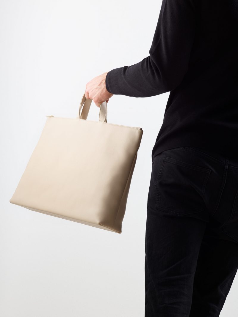 LUCID NINETY tote bag in ivory calfskin leather | TSATSAS