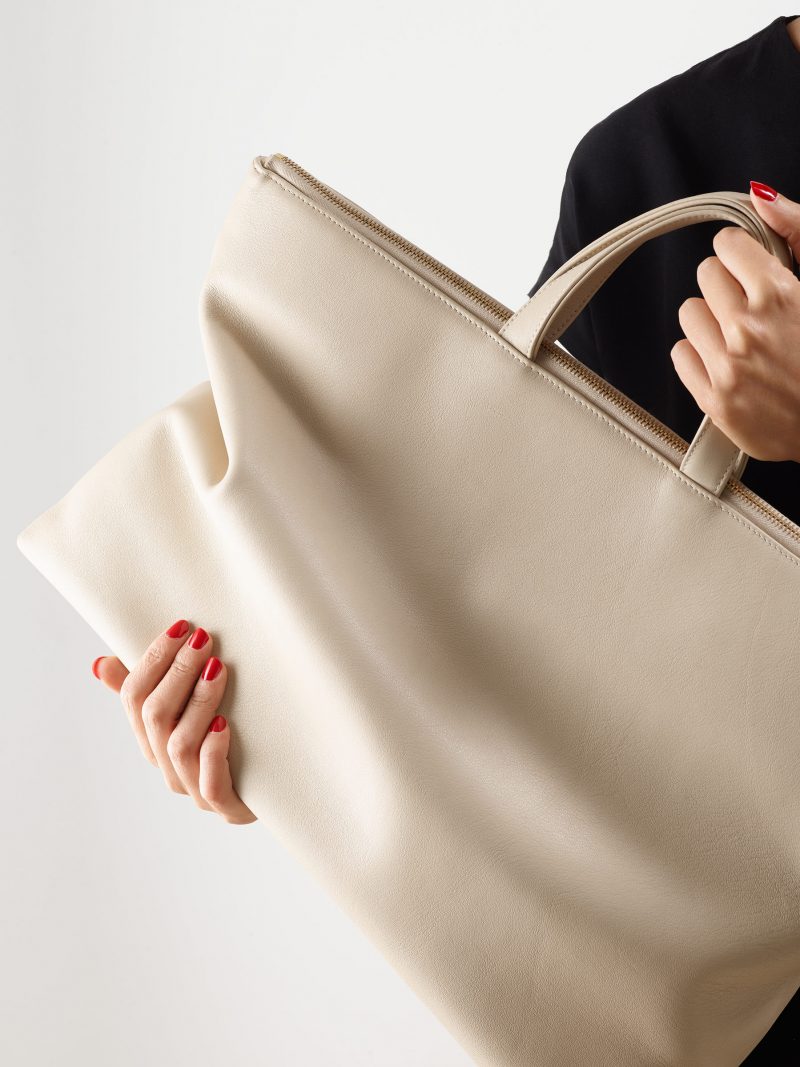 LUCID NINETY tote bag in ivory calfskin leather | TSATSAS