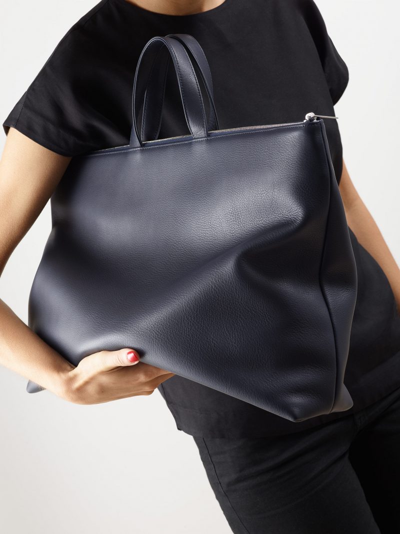 LUCID NINETY tote bag in navy blue calfskin leather | TSATSAS