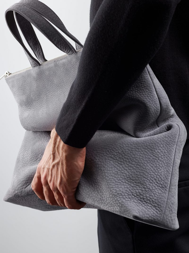 LUCID tote bag in medium grey nubuck leather | TSATSAS
