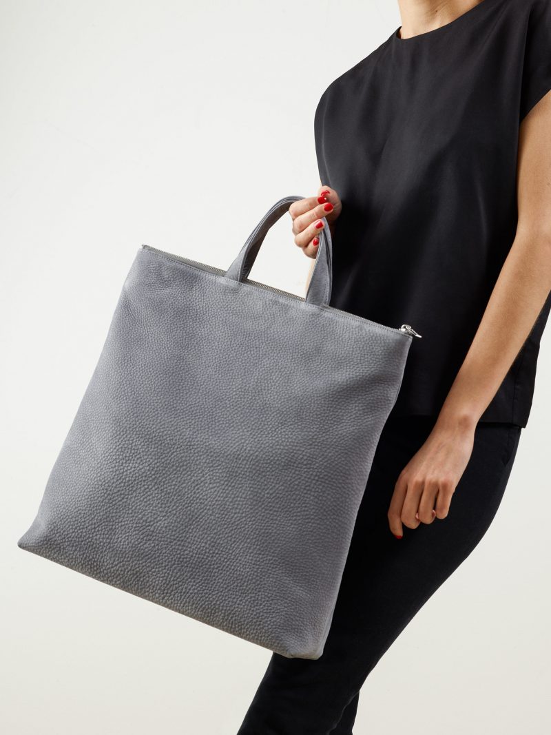 LUCID tote bag in medium grey nubuck leather | TSATSAS