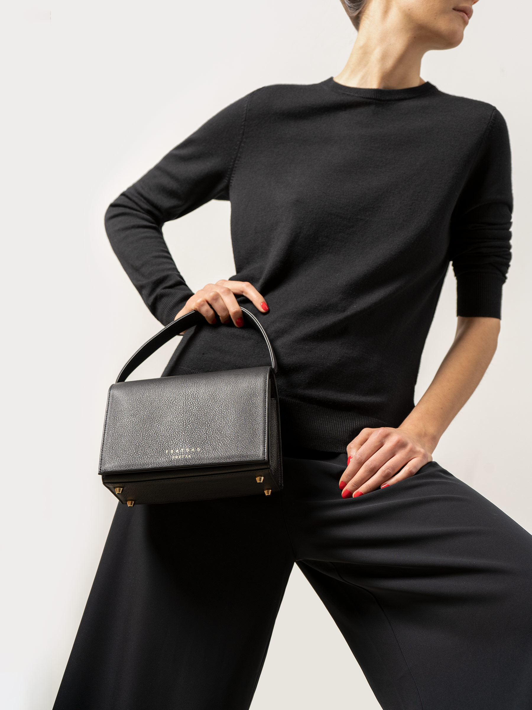 MALVA 4 top handle bag in black calfskin leather | TSATSAS