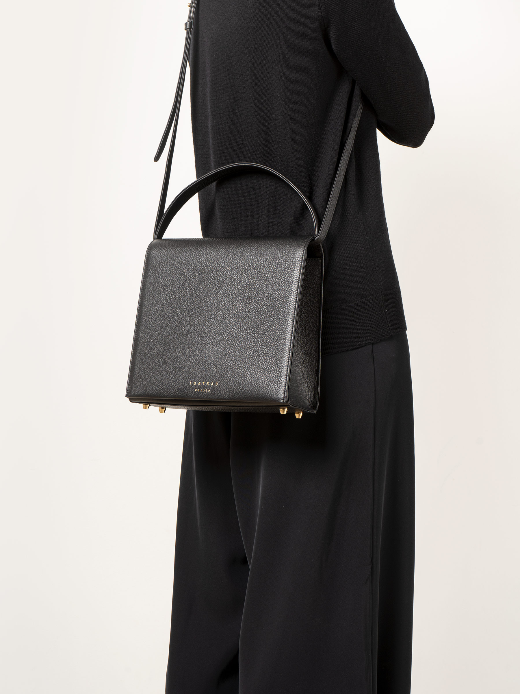MALVA 5 top handle bag in black calfskin leather | TSATSAS