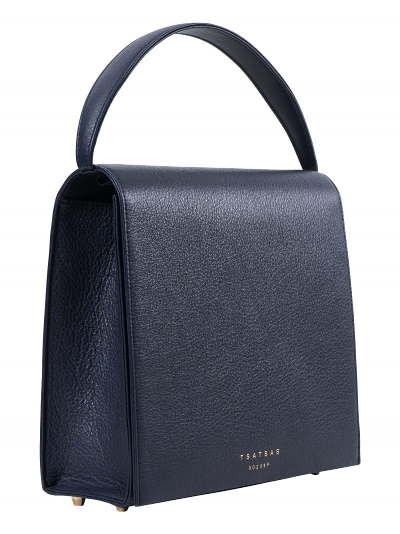 MALVA 5 hand bag in navy blue calfskin leather | TSATSAS
