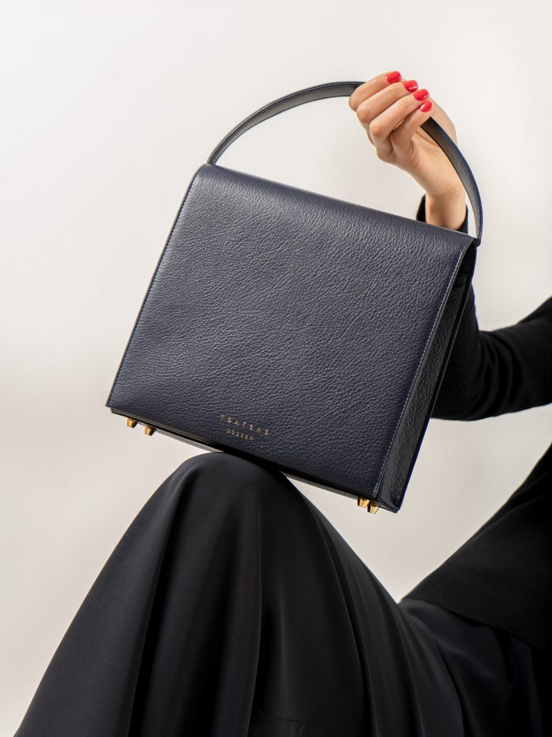 MALVA 5 handbag in navy blue calfskin leather | TSATSAS