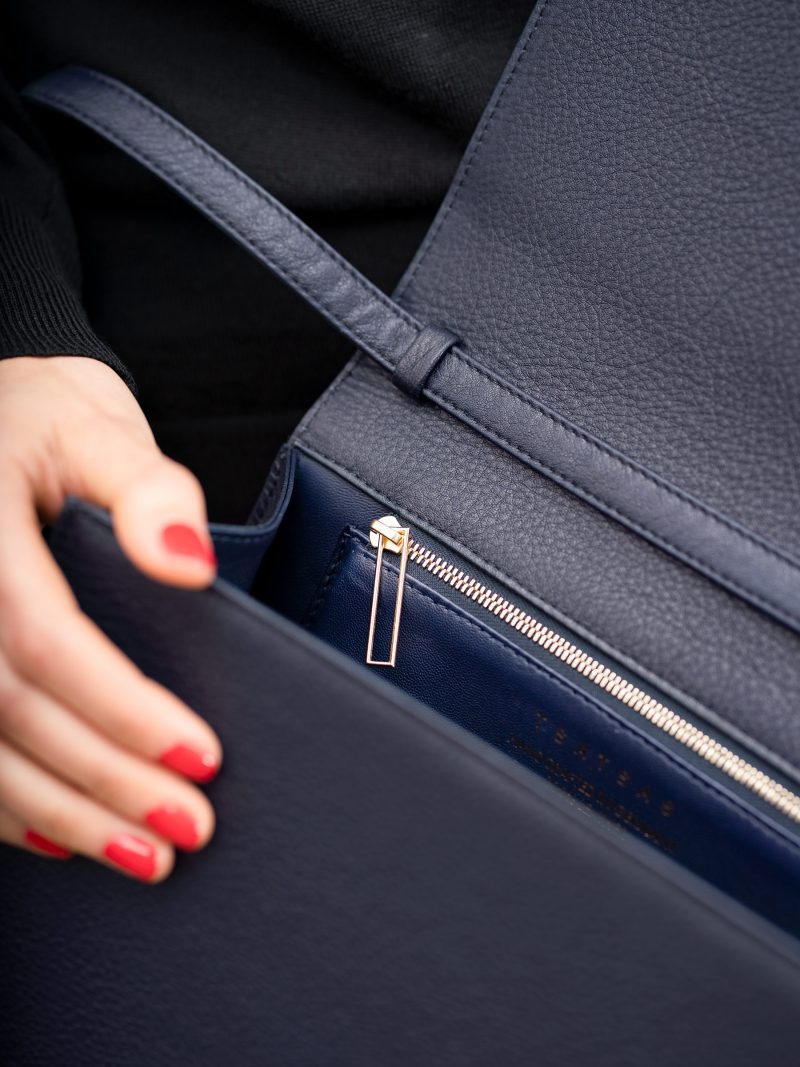 MALVA 5 handbag in navy blue calfskin leather | TSATSAS