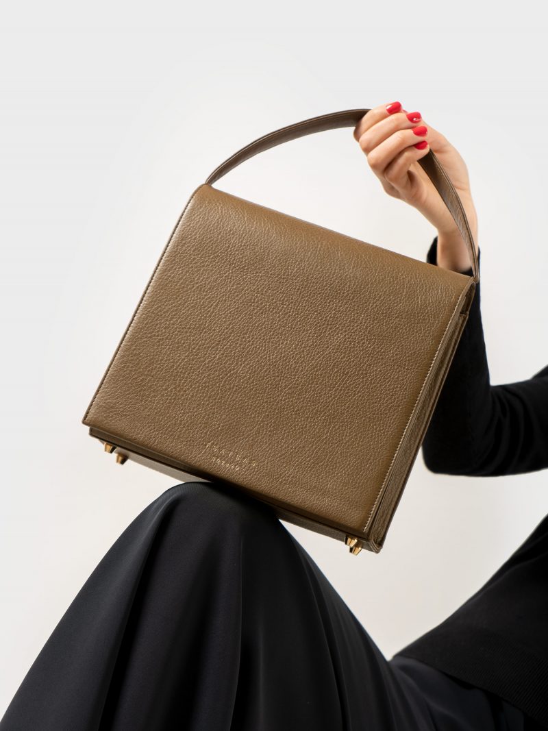 MALVA 5 handbag in olive brown calfskin leather | TSATSAS