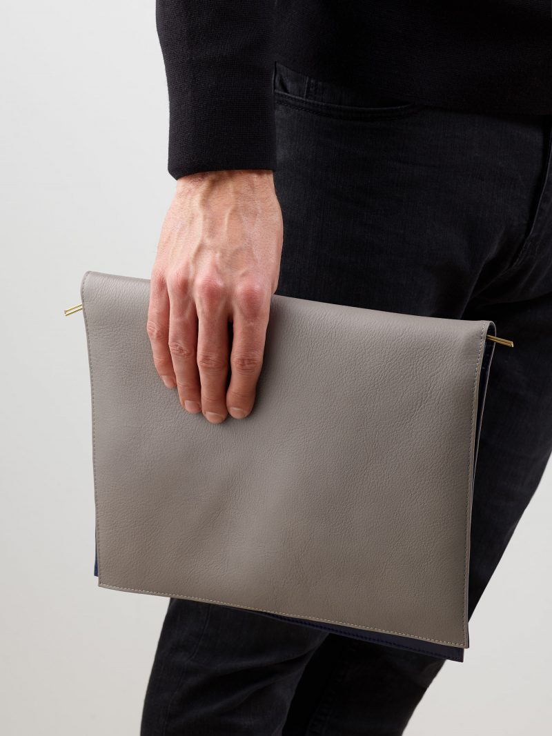 OTHER ONE pouch bag in grey calfskin leather | TSATSAS