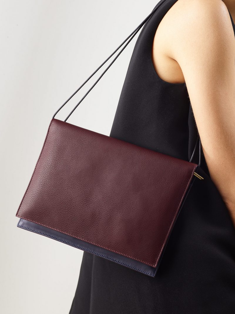RE-OTHER shoulder bag in burgundy calfskin leather | TSATSAS