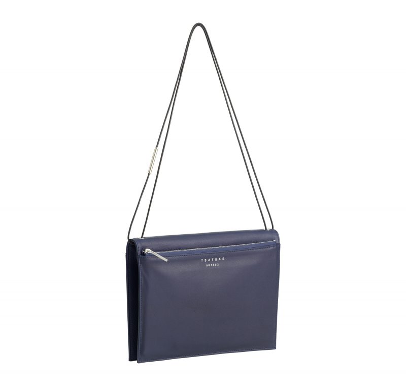 RE-OTHER shoulder bag in navy blue calfskin leather | TSATSAS