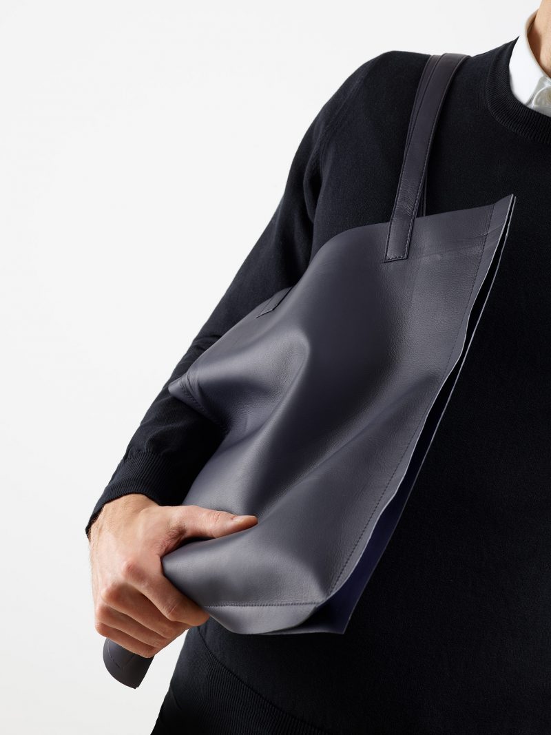 STRATO shoulder bag in navy blue lamb nappa leather | TSATSAS