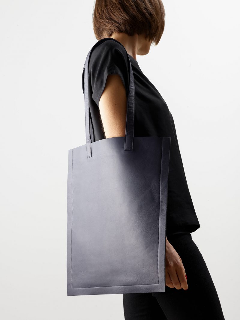 STRATO shoulder bag in navy blue lamb nappa leather | TSATSAS