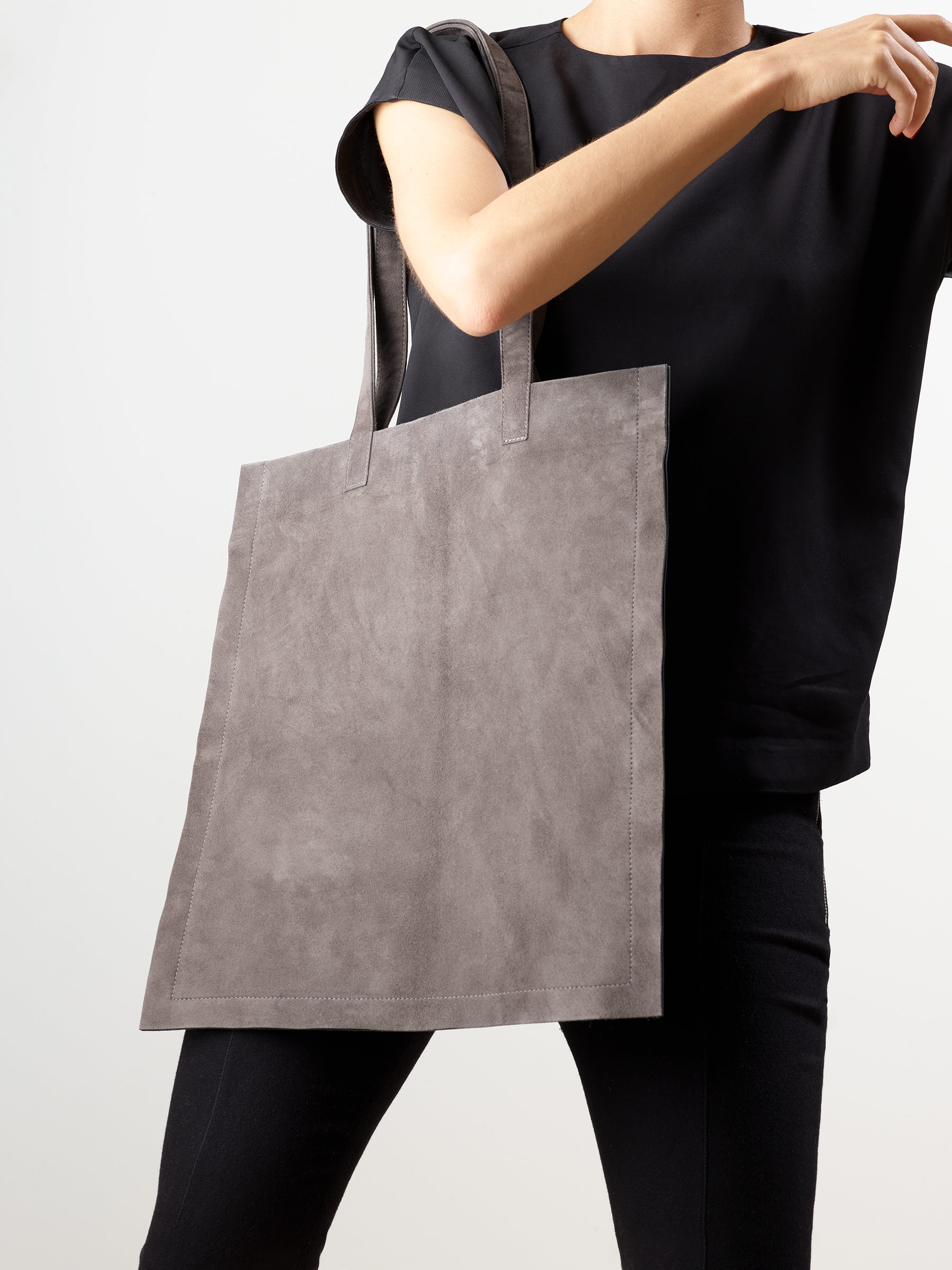 grey suede shoulder bag