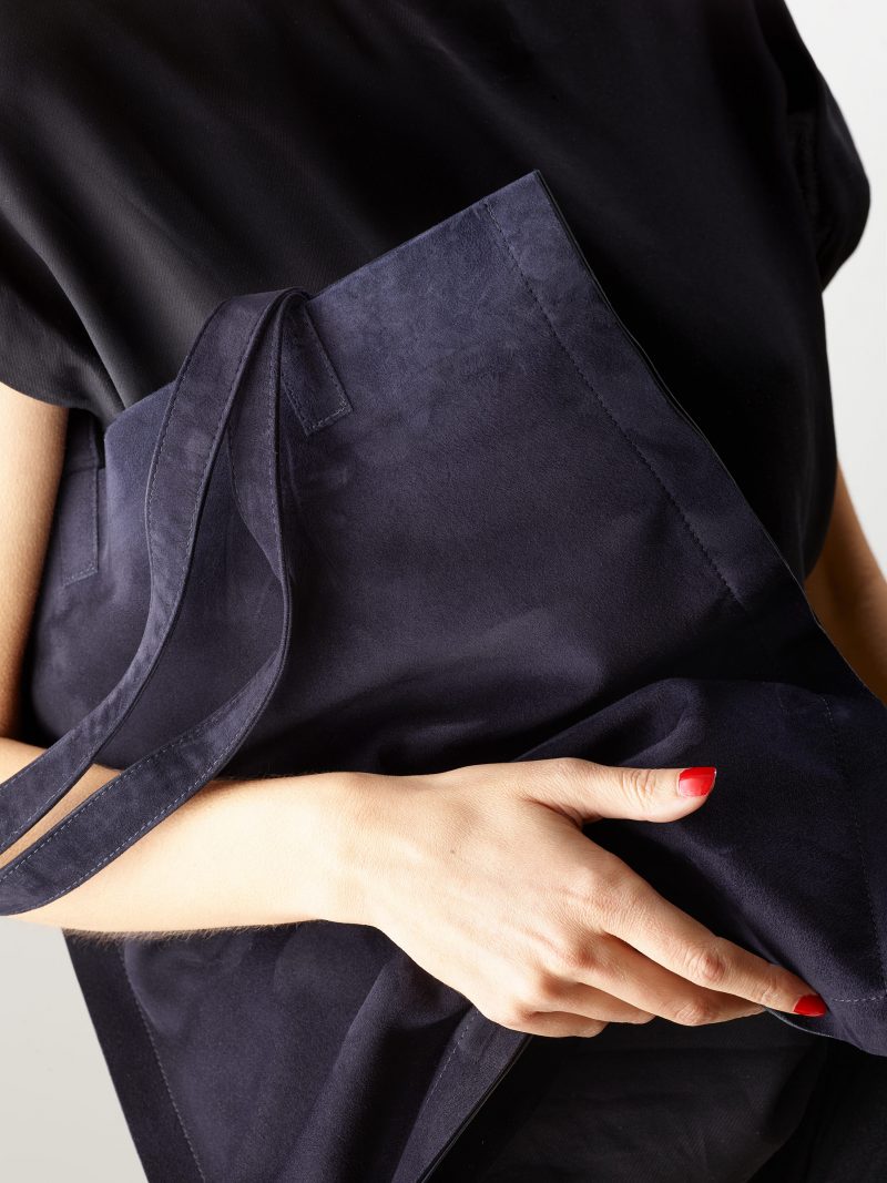 STRATO shoulder bag in navy blue goat suede leather | TSATSAS