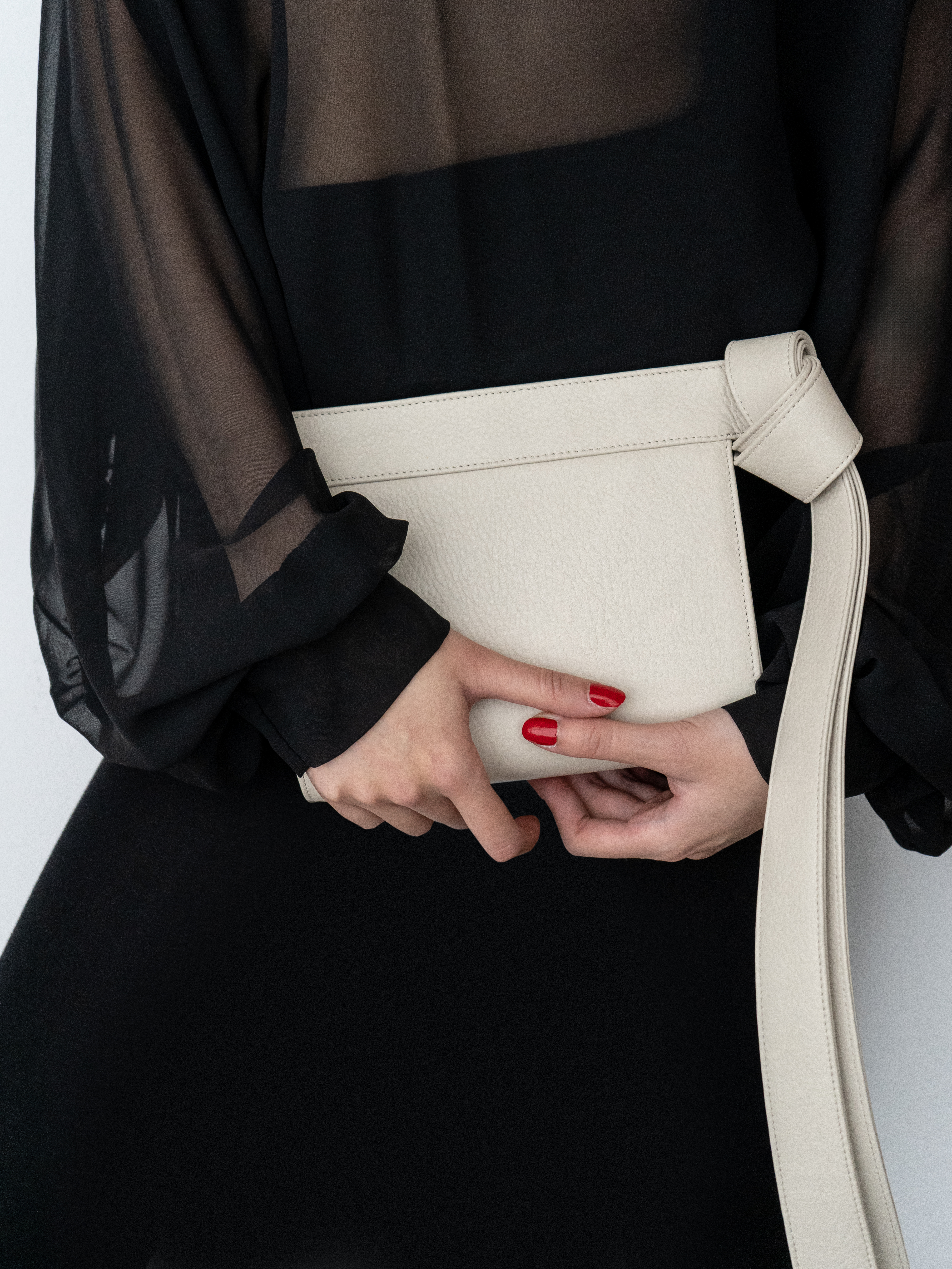 TAPE XS clutch bag in ivory calfskin leather | TSATSAS