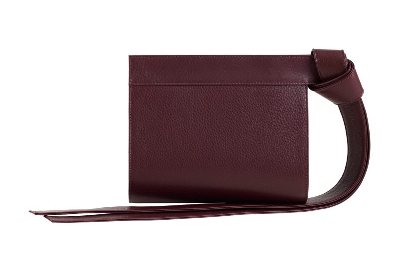 TAPE XS clutch bag in burgundy calfskin leather | TSATSAS