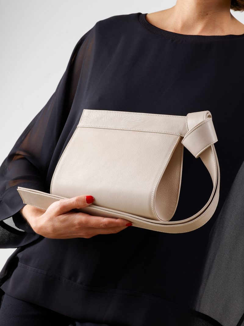 TAPE XS clutch bag in ivory calfskin leather | TSATSAS