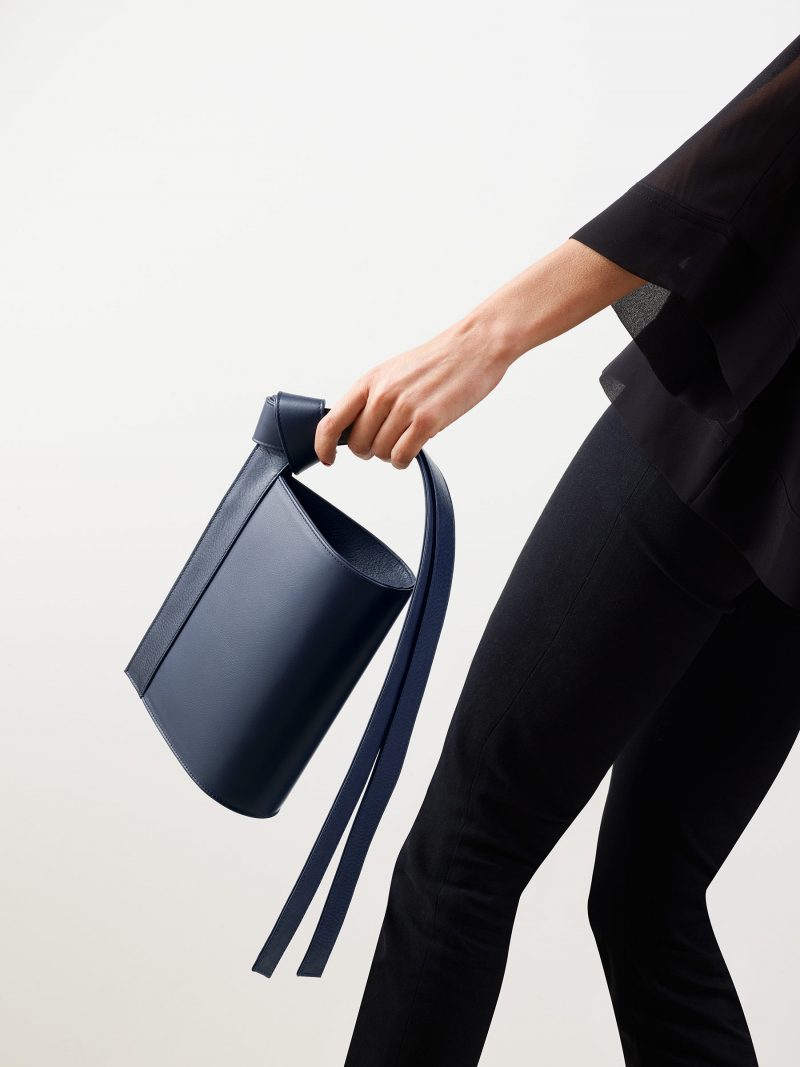 TAPE XS clutch bag in navy blue calfskin leather | TSATSAS