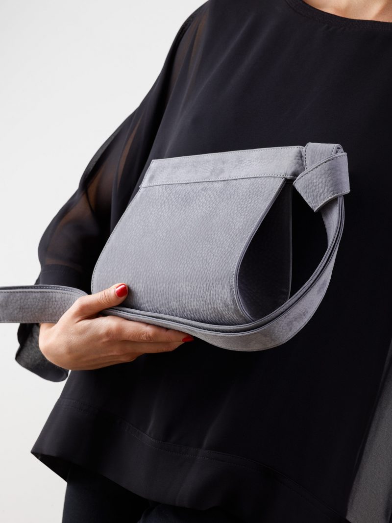 TAPE XS clutch bag in medium grey nubuck leather | TSATSAS