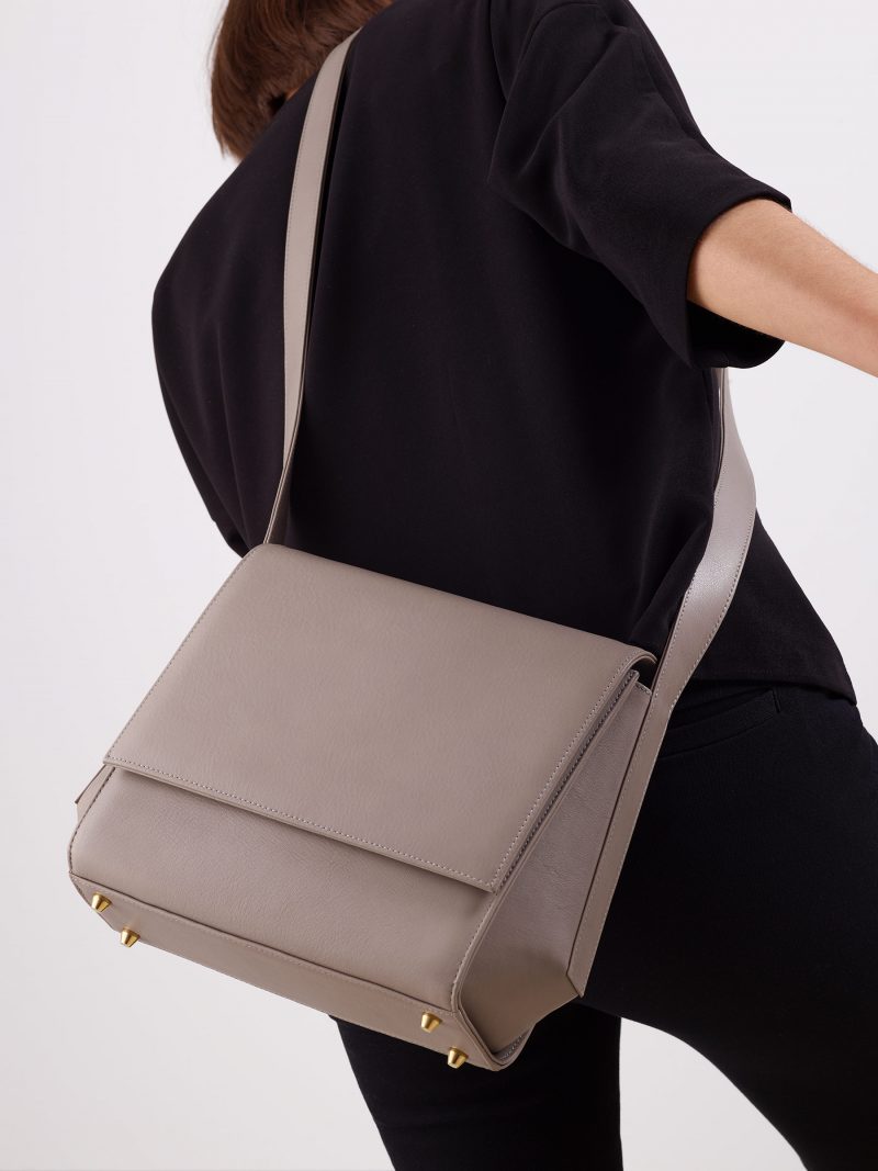 TURIN shoulder bag in grey calfskin leather | TSATSAS