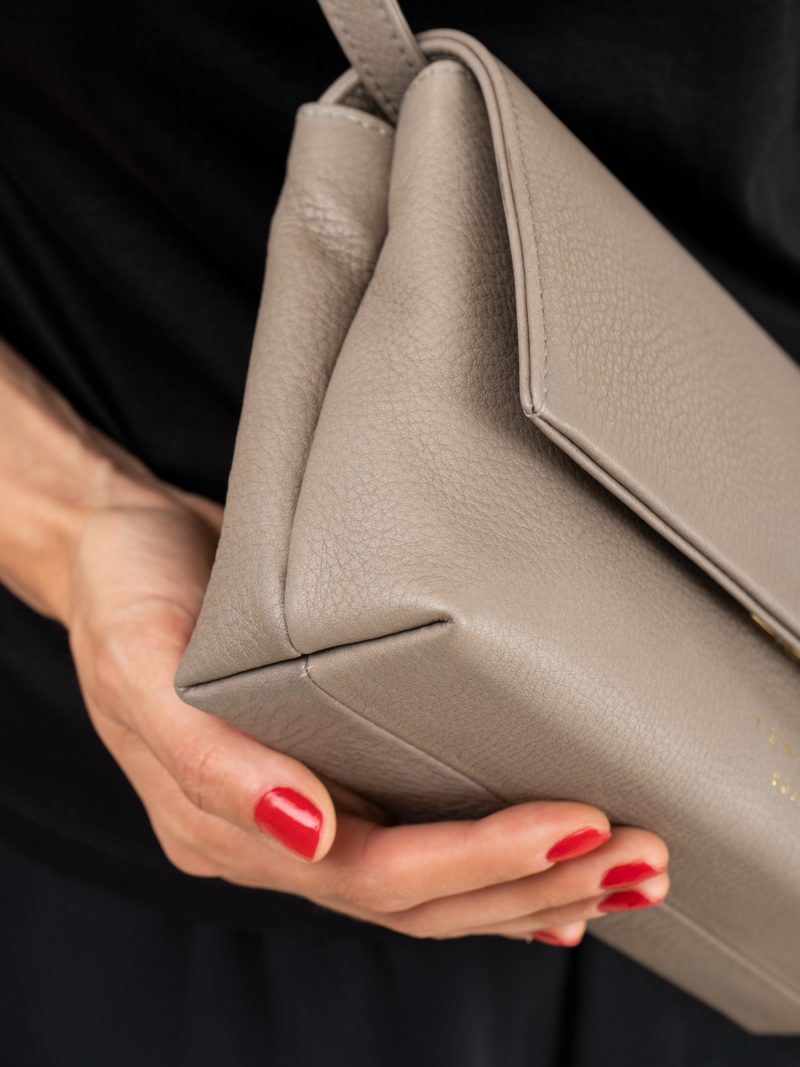 AMOS shoulder bag in grey calfskin leather | TSATSAS