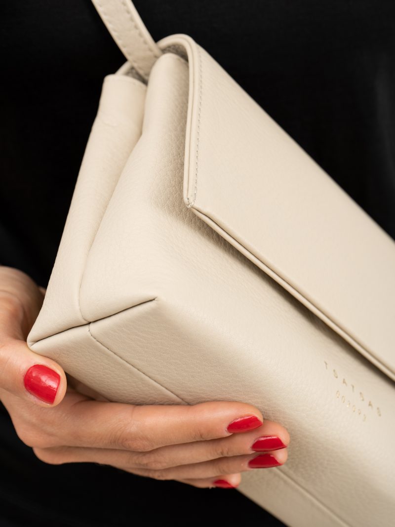 AMOS shoulder bag in ivory calfskin leather | TSATSAS