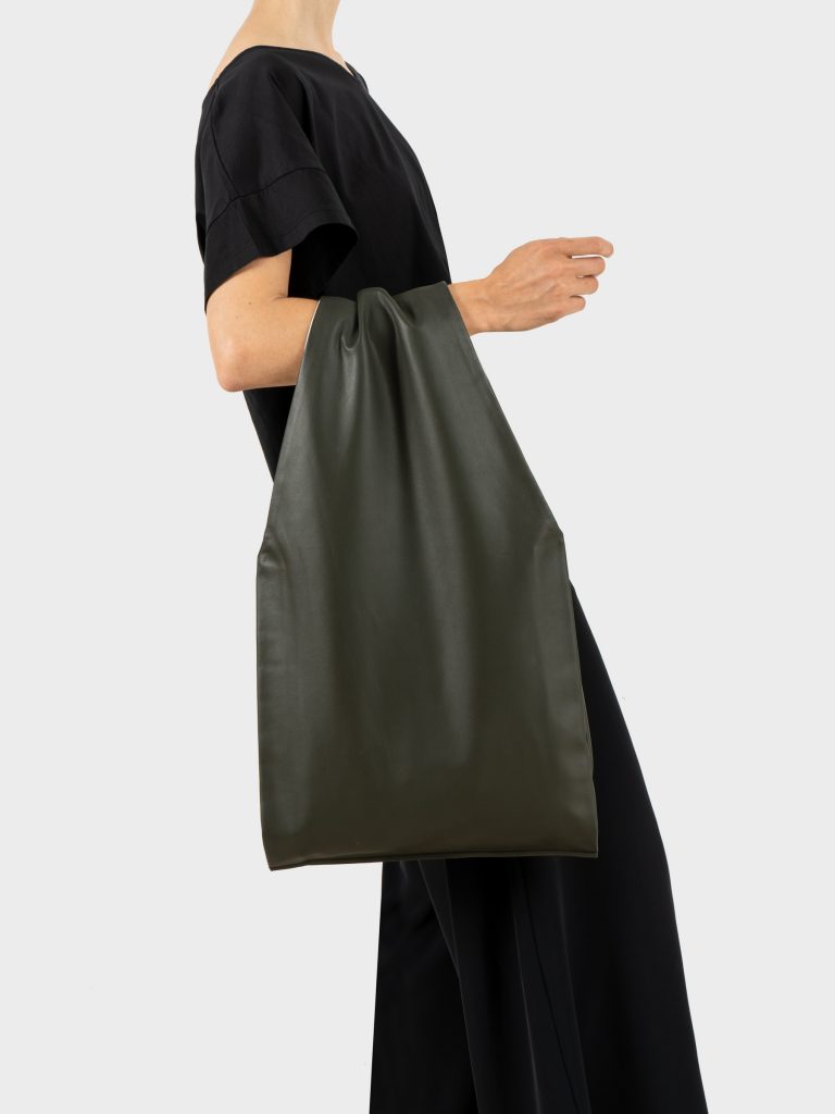 LATO tote bag in fir green lamb nappa leather | TSATSAS