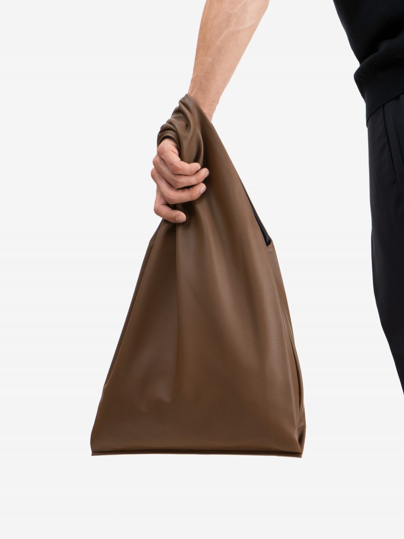 LATO tote bag in terra brown lamb nappa leather with contrasting lining in black | TSATSAS