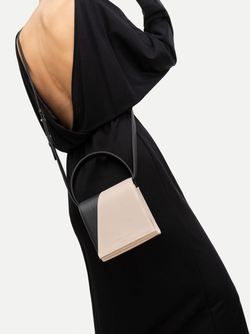 MALVA 2 hand bag in balck/ivory calfskin leather | TSATSAS