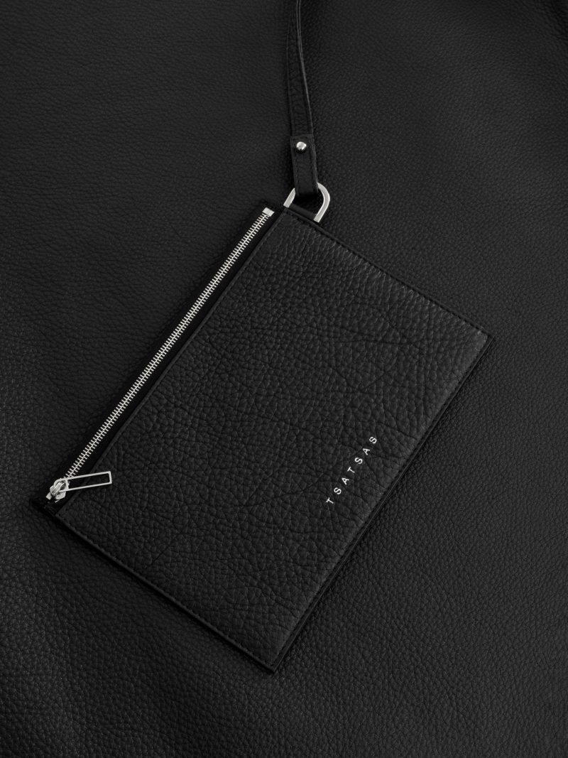NATHAN shoulder bag in black calfskin leather | TSATSAS