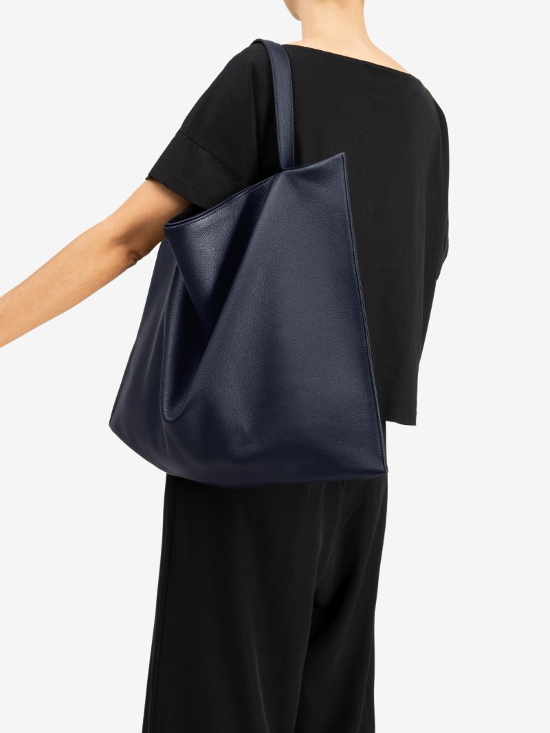 NATHAN shoulder bag in navy blue calfskin leather | TSATSAS