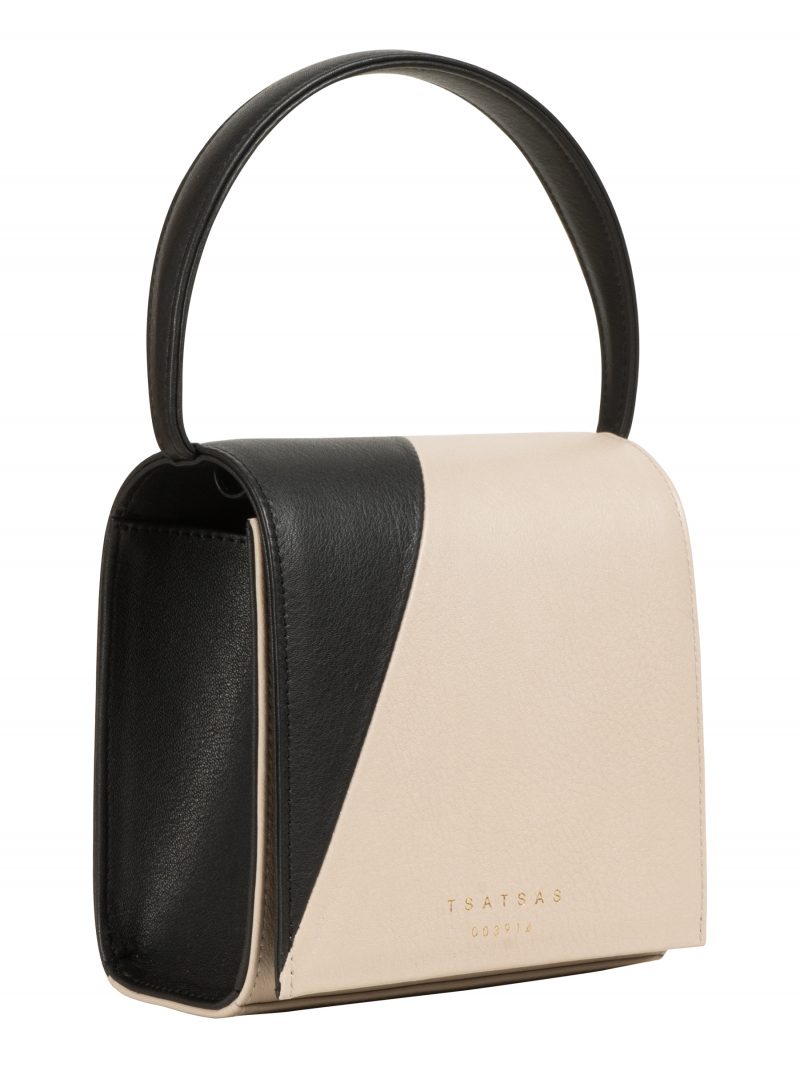 MALVA 2 hand bag in balck/ivory calfskin leather | TSATSAS