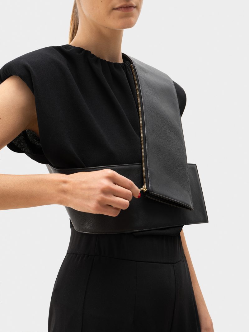 SOMA waist belt with bag in black calfskin leather | TSATSAS