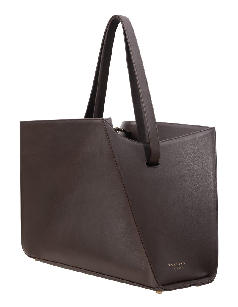 ANNEX tote bag in dark brown calfskin leather | TSATSAS