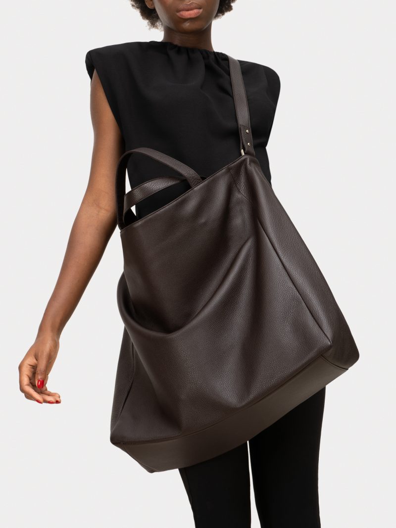 FABER 2 shoulder bag in dark brown calfskin leather | TSATSAS