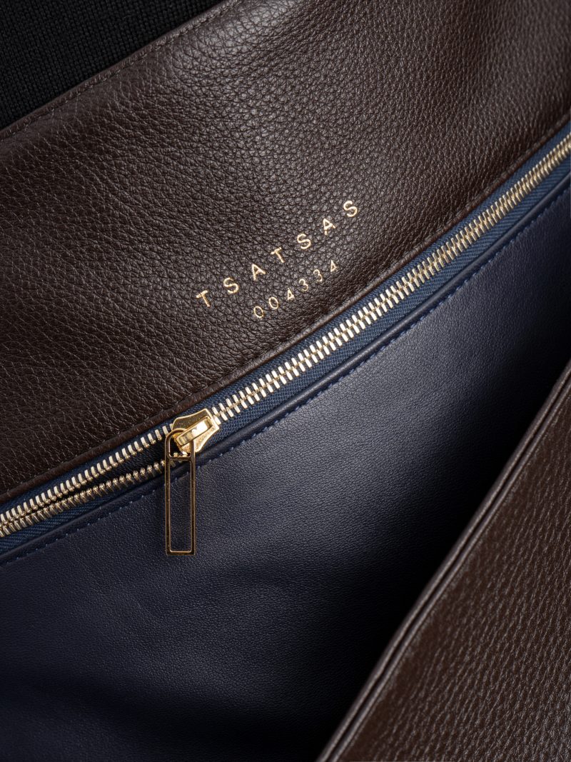FABER shoulder bag in dark brown calfskin leather | TSATSAS