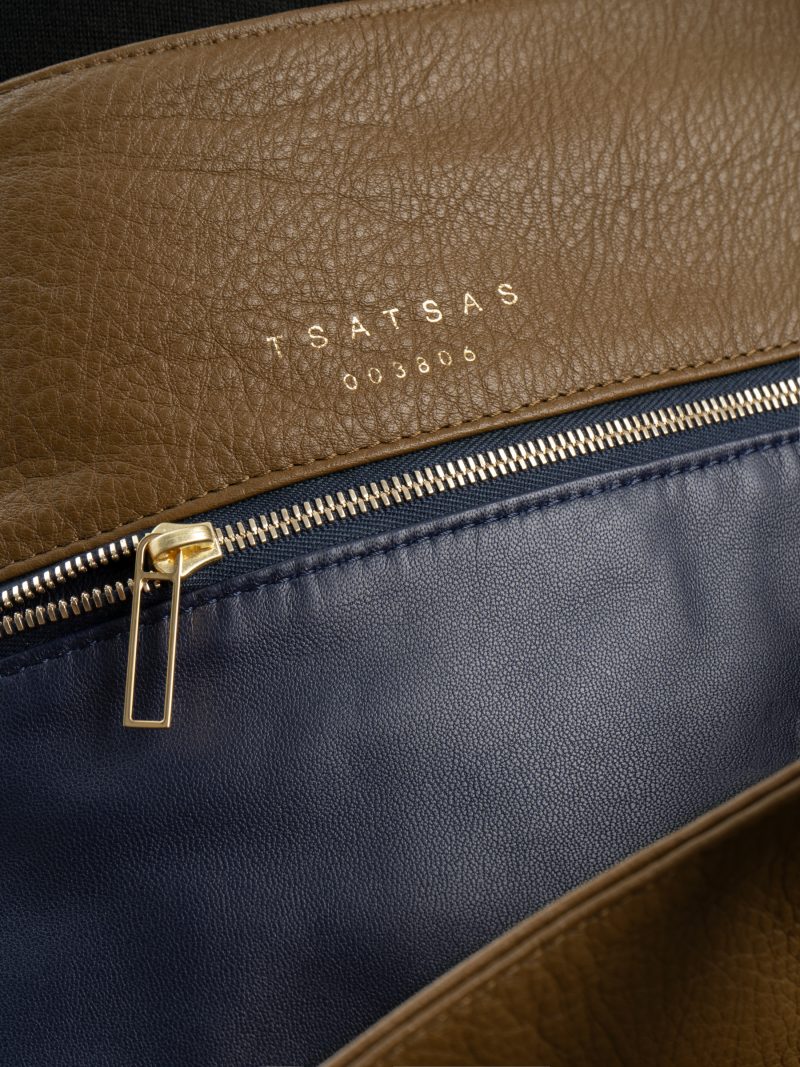 FABER shoulder bag in olive brown calfskin leather | TSATSAS