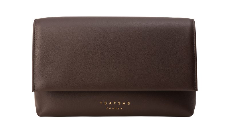 AMOS shoulder bag in dark brown calfskin leather | TSATSAS