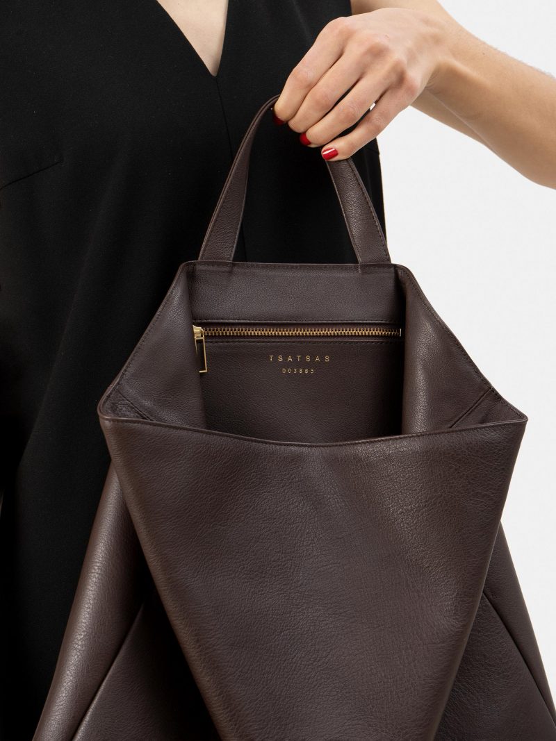 FLUKE tote bag in dark brown calfskin leather | TSATSAS